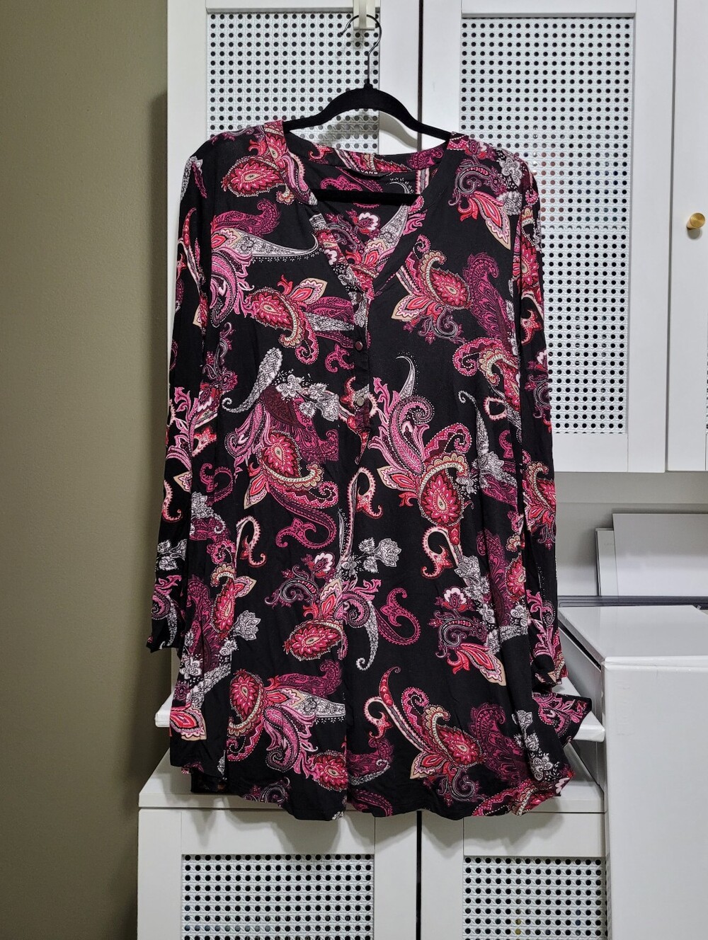 Black Tunic Top with Pink Paisley Print